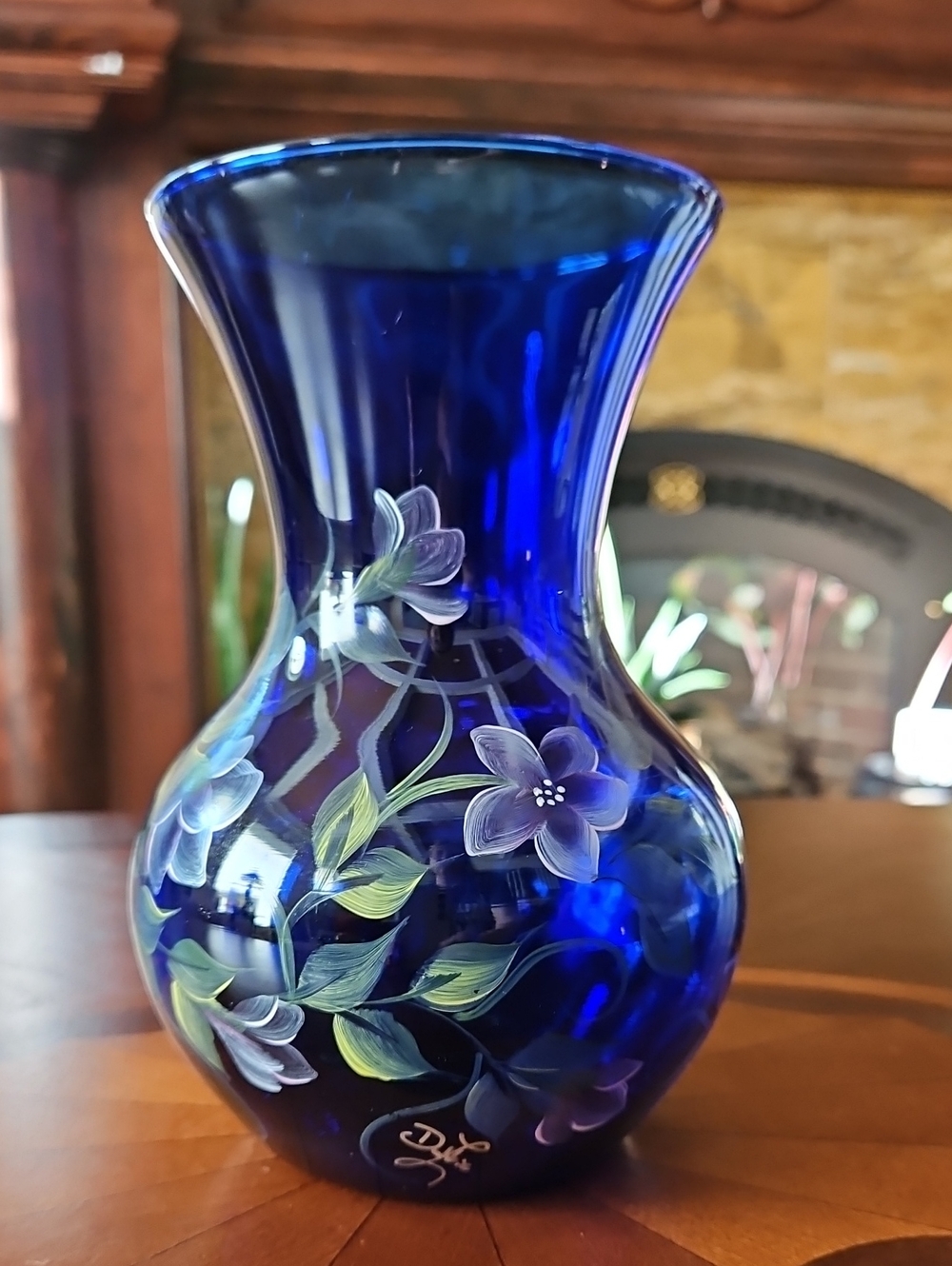 Rare Fenton Hand-Painted Cobalt Blue Glass Vase - Signed Debbie Lupardus - VTG